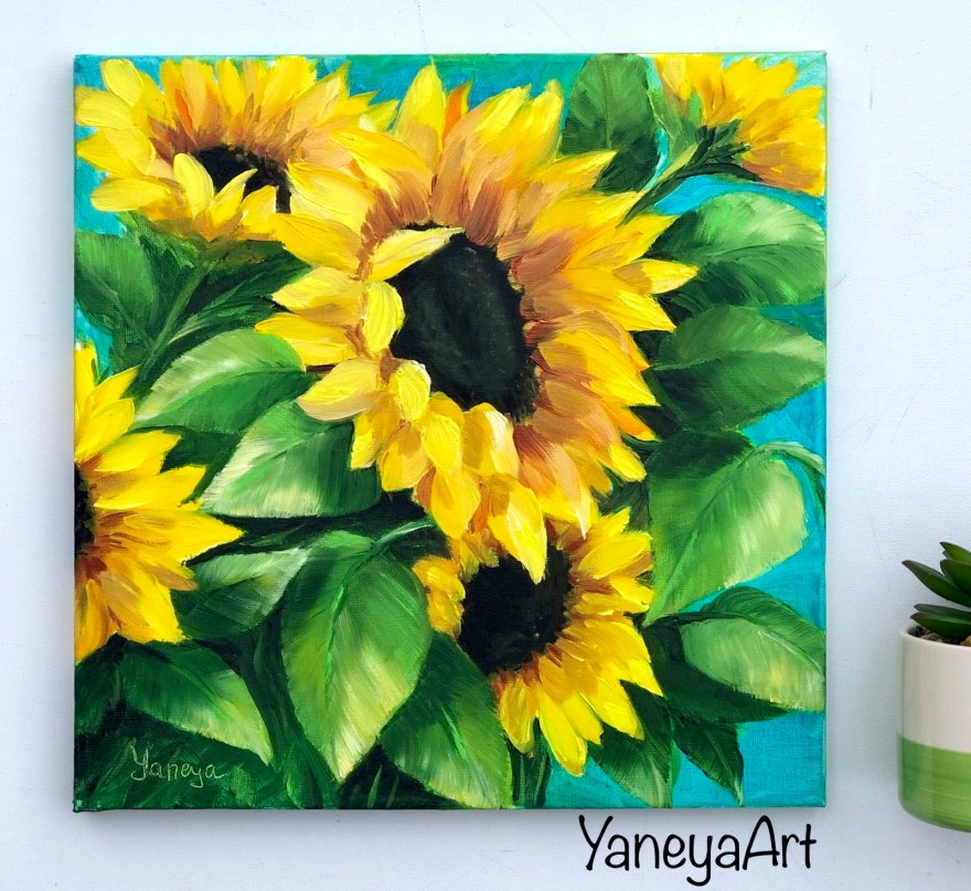Sunflowers in the wind - 12x12" oil